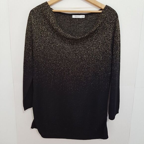 REITMANS Black and Gold Shimmer Cowl Neck Top 3/4 Sleeve.  Medium. NWOT - Picture 9 of 15